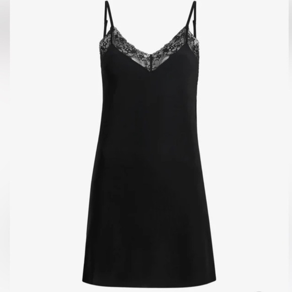 Commando Mini Cami V Neck Lace Slip Dress In Black - Picture 1 of 6